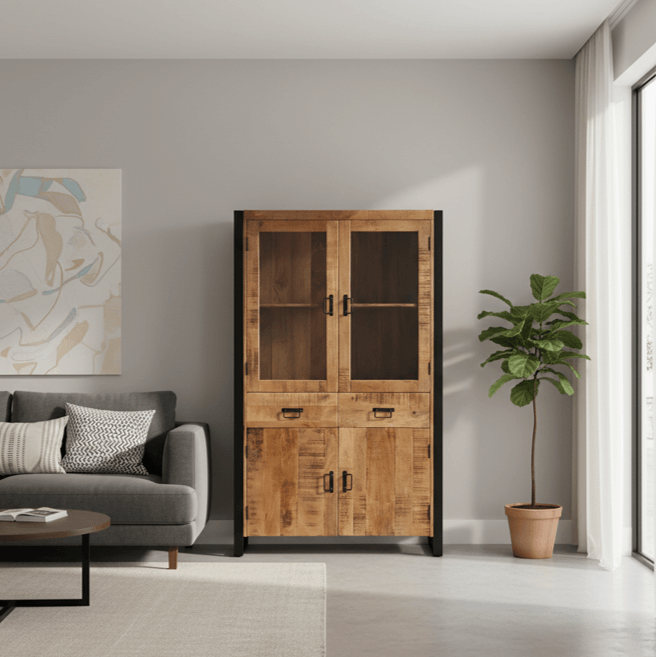 Mangohouten buffetkast 180 cm britt glas - Afbeelding 5