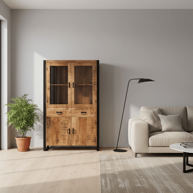 Mangohouten buffetkast 180 cm britt glas - Afbeelding 6