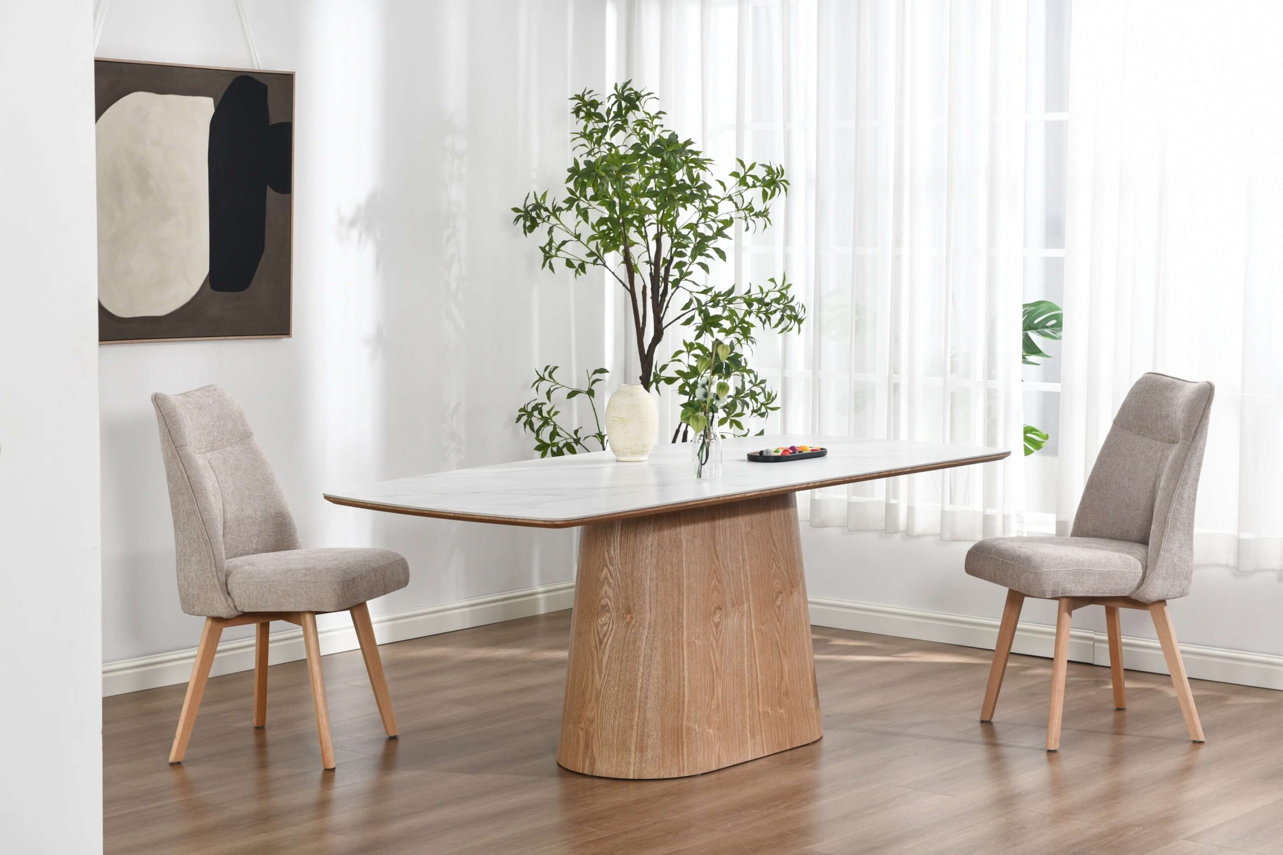 Deens ovaal eettafel 200x100cm Kopenhagen wit marmer - Afbeelding 2