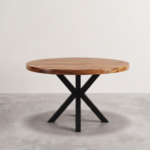 Eettafel mangohout rond 2+3 dikte vooraanzicht