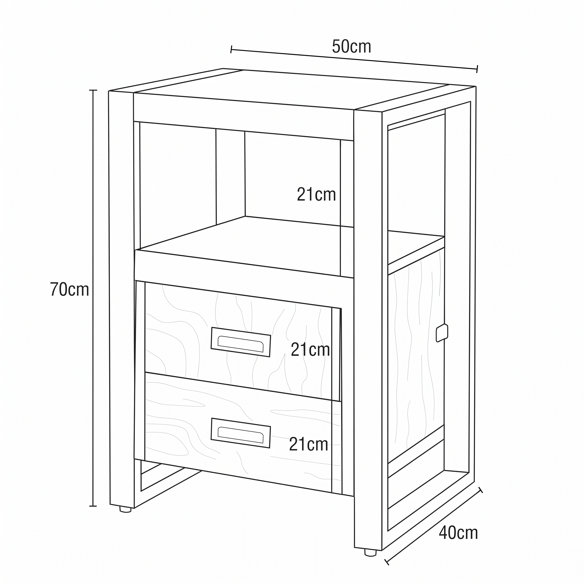 Mangohout nachtkastje 2 lades 50x40x70 LBH - Afbeelding 4