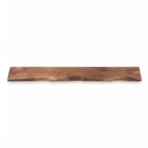 Een rechte, onbewerkte rand Zwevende wandplank Walnoot mangohout 200cm, frontaal en geïsoleerd tegen een witte achtergrond